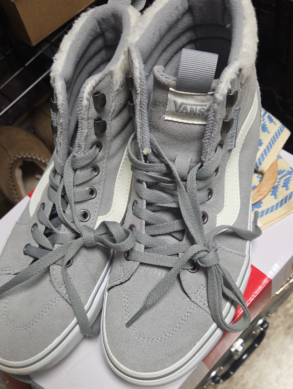 Vans Women’s High-Top Sneakers in Light Gray and White